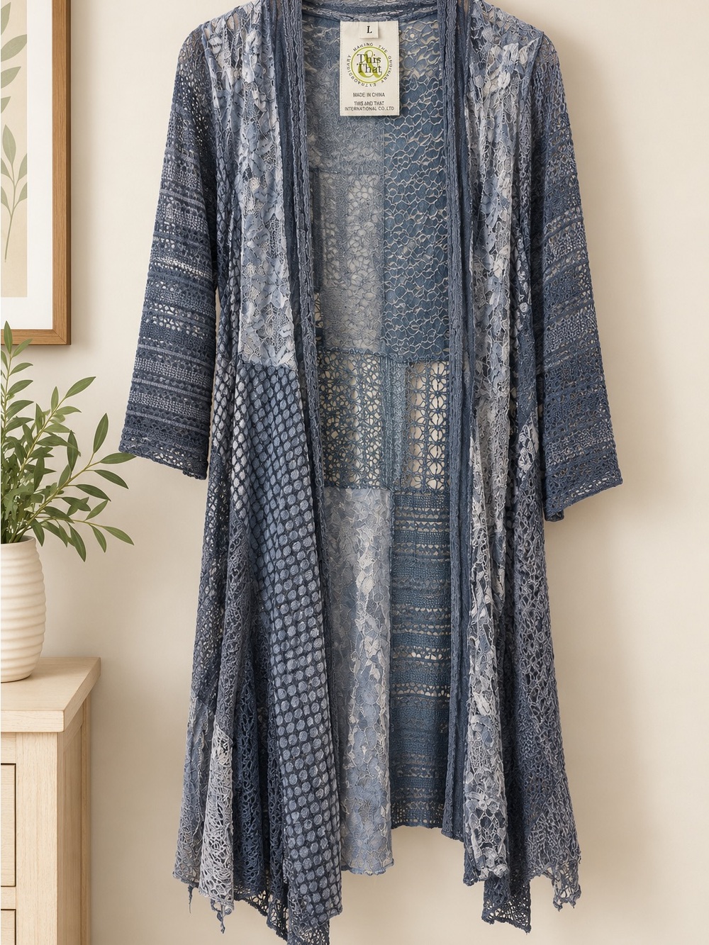 Patchwork Lace Kimono Robe - Slate Blue